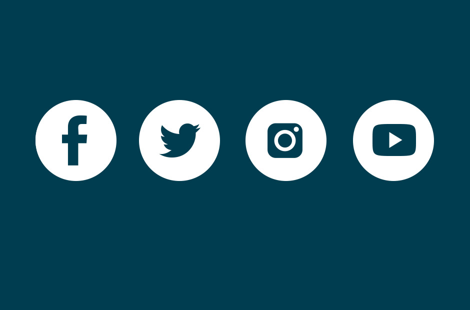 Forskellige sociale medier ikoner på en blå baggrund